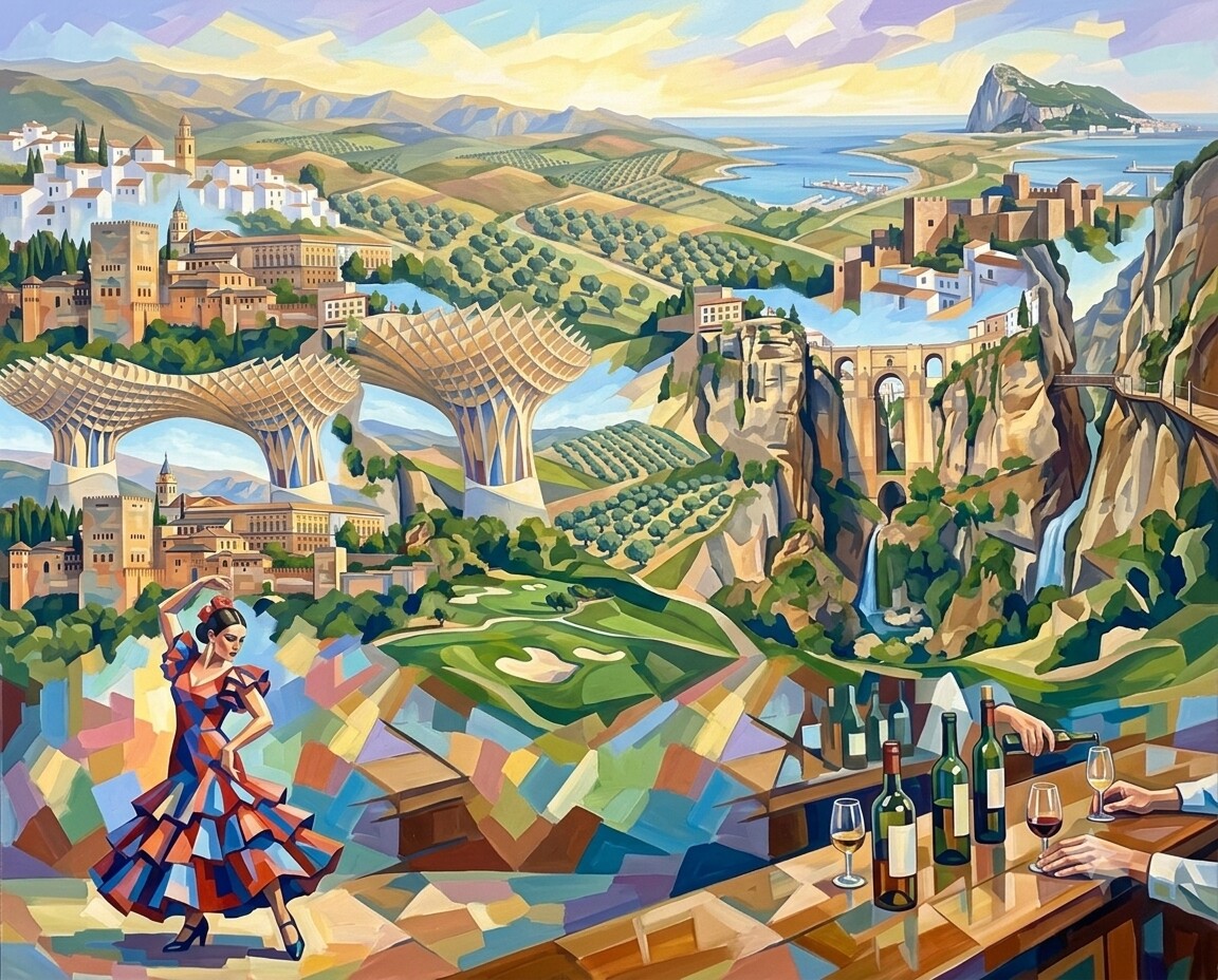 Andalusien im Stil von Cézanne