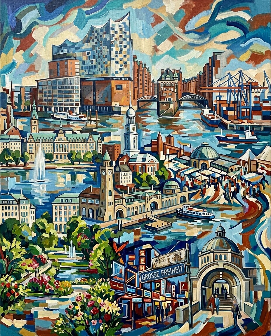 Hamburg im Stil von Cézanne