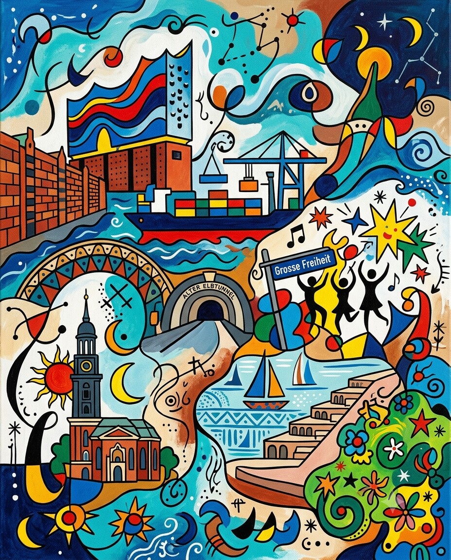 Hamburg im Stil von Miró